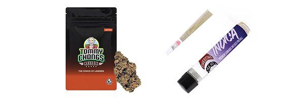 Cheech and Chongs cannabis products. An eighth of flower and a kieferito preroll